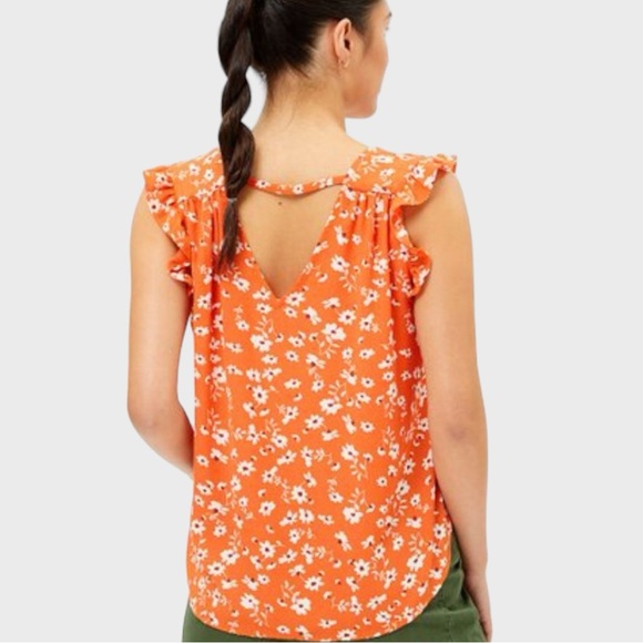 Philosophy Orange White Floral Flutter Top Size Large ( NWOT) - Picture 4 of 13